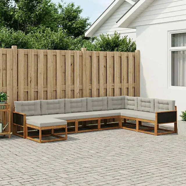 vidaXL Buiten bankenset 8 st 8-zits Naturel en lichtgrijs