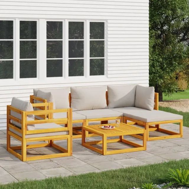 vidaXL 6-delige Loungeset met lichtgrijze kussens massief hout bruin, foto 2