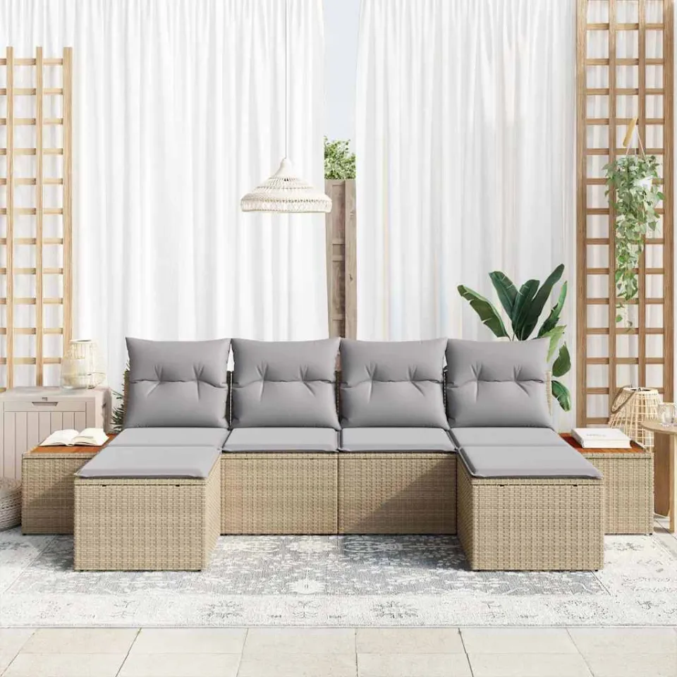 vidaXL Tuin Sofa Set 6 st Beige poly rattan