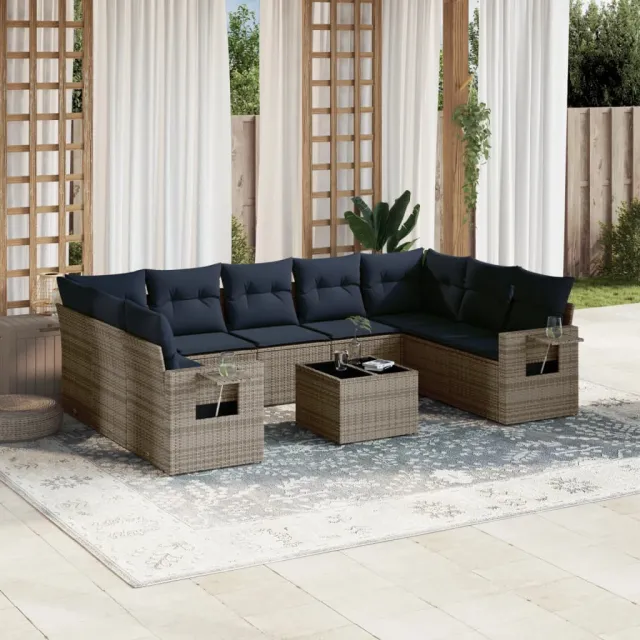 vidaXL 10-delige tuinbankset met kussens, grijs polyrotan, foto 2