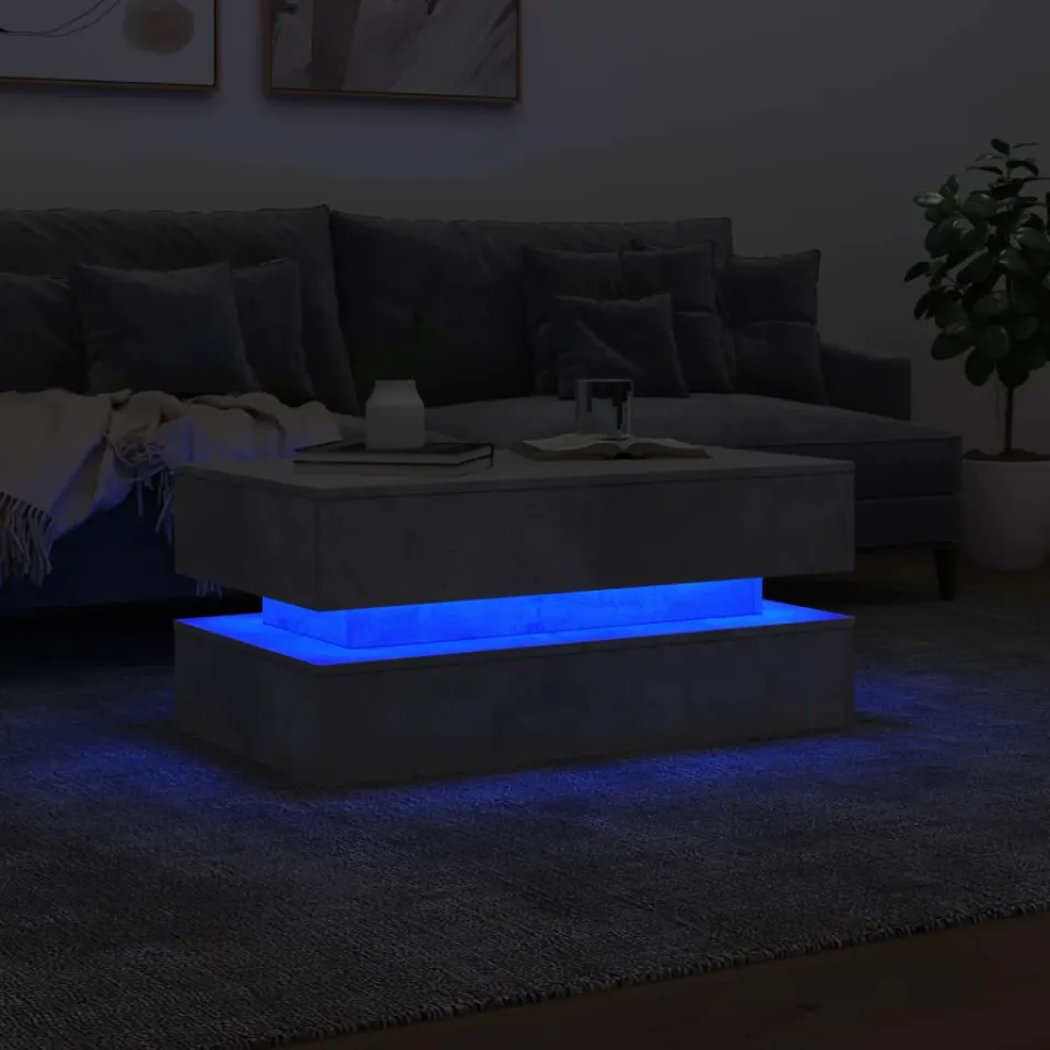 vidaXL Salontafel met LED-verlichting 90x50x40 cm betongrijs grijs, foto 4