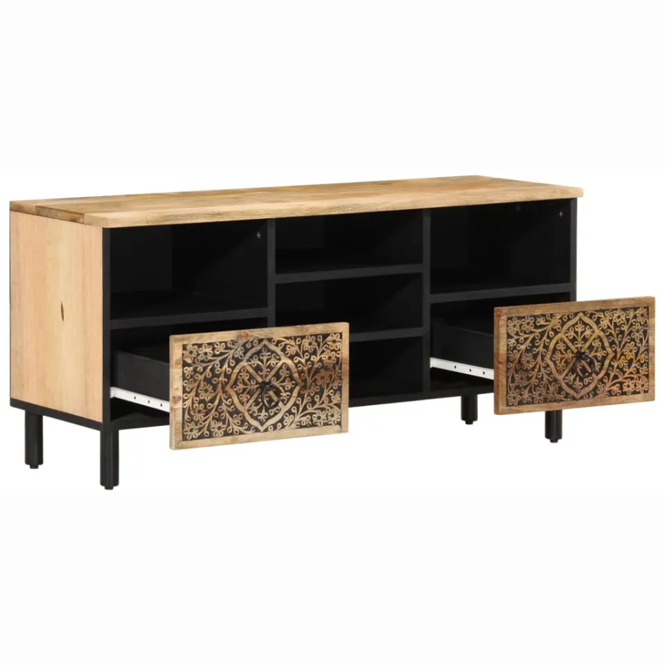 vidaXL Tv-meubel 100x33x46 cm massief mangohout bruin, foto 4