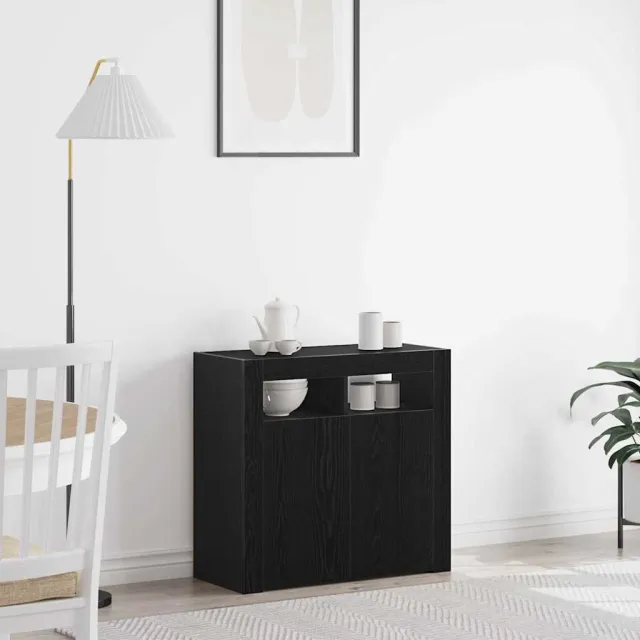 vidaXL Dressoir Zwart Eiken 80 x 35 x 75 cm Bewerkt hout