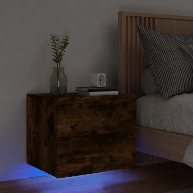 vidaXL Nachtkastje met LED's wandgemonteerd gerookt eikenkleurig, foto 2