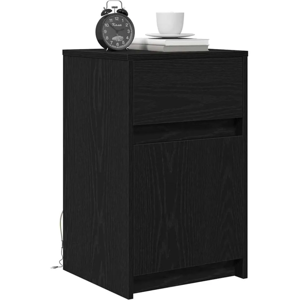 vidaXL LED Bedside Kast 2 st Zwart eiken 38 x 34 x 61 cm Bewerkt hout