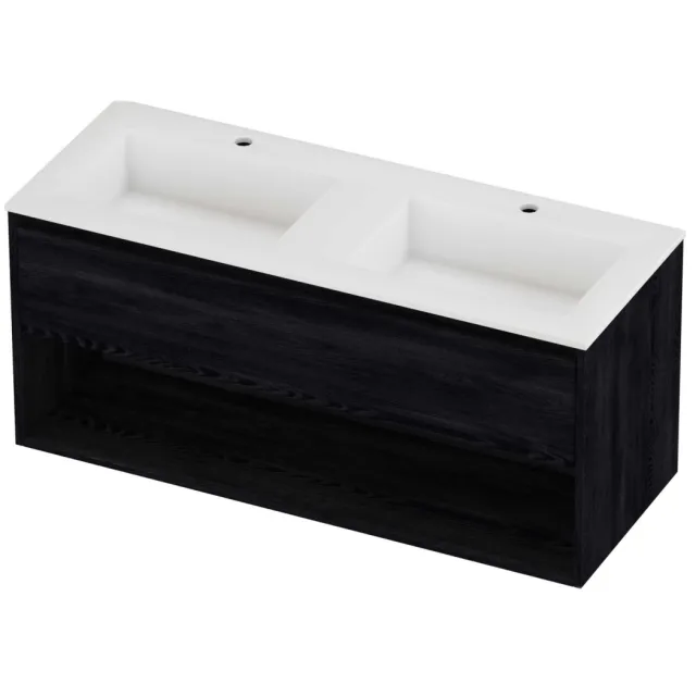 Proline Aristo Badmeubelset Polystone Elegant Schap 120x46x54 cm Mat White Black Oak Eiken