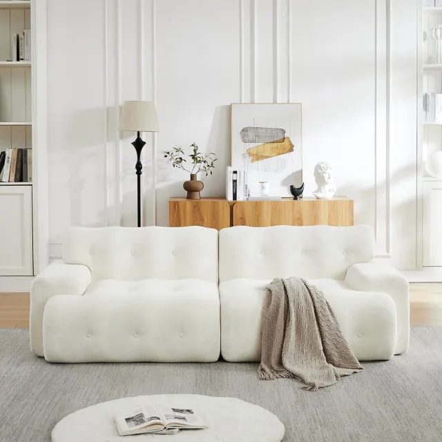 COVREO Bank 224 x 104 x 66 cm beige, chenille met brede armleuningen