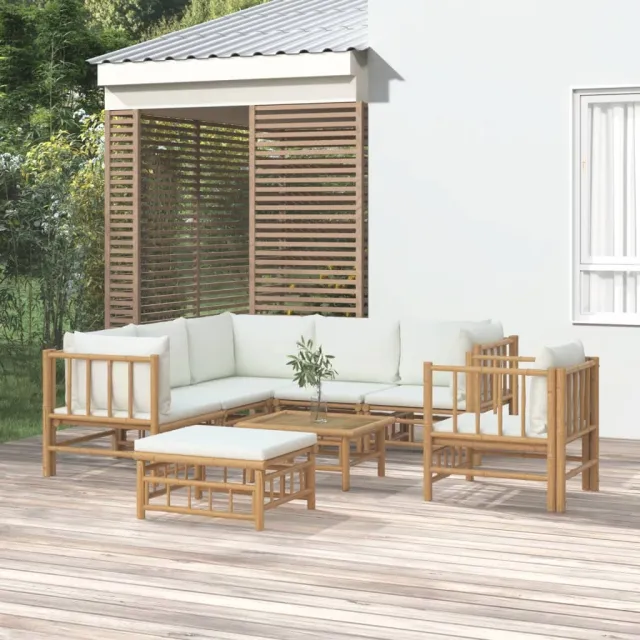 vidaXL 8-delige Loungeset met kussens bamboe crèmewit, foto 2