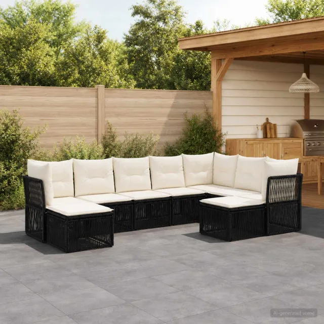 vidaXL Tuinbankenset 9 st 9-zits Zwart poly rattan, foto 2