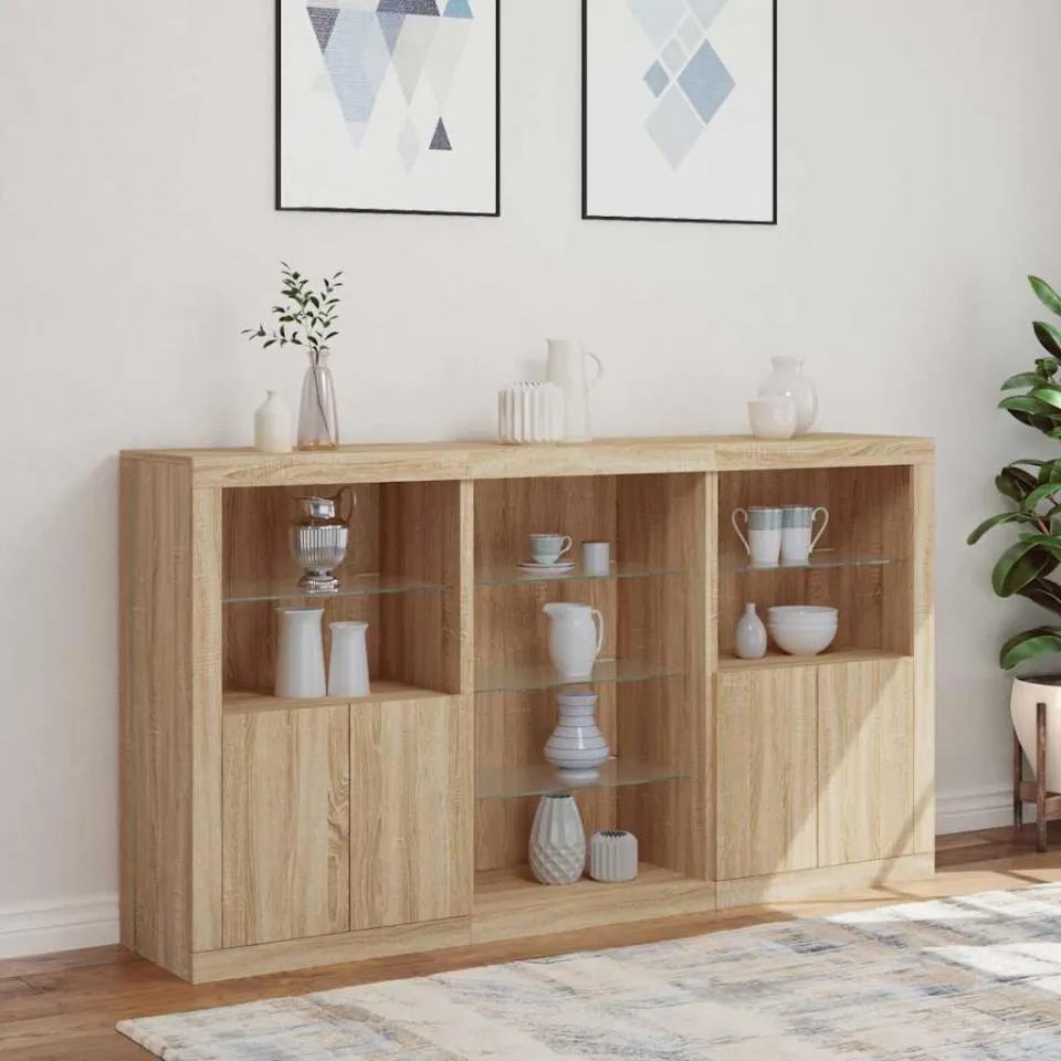 vidaXL Dressoir met LED-verlichting 181,5x37x100 cm sonoma eikenkleur, foto 2