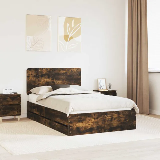 vidaXL Bedframe met lade Gerookt eiken 120 x 190 cm Ingenieurshout Bruin