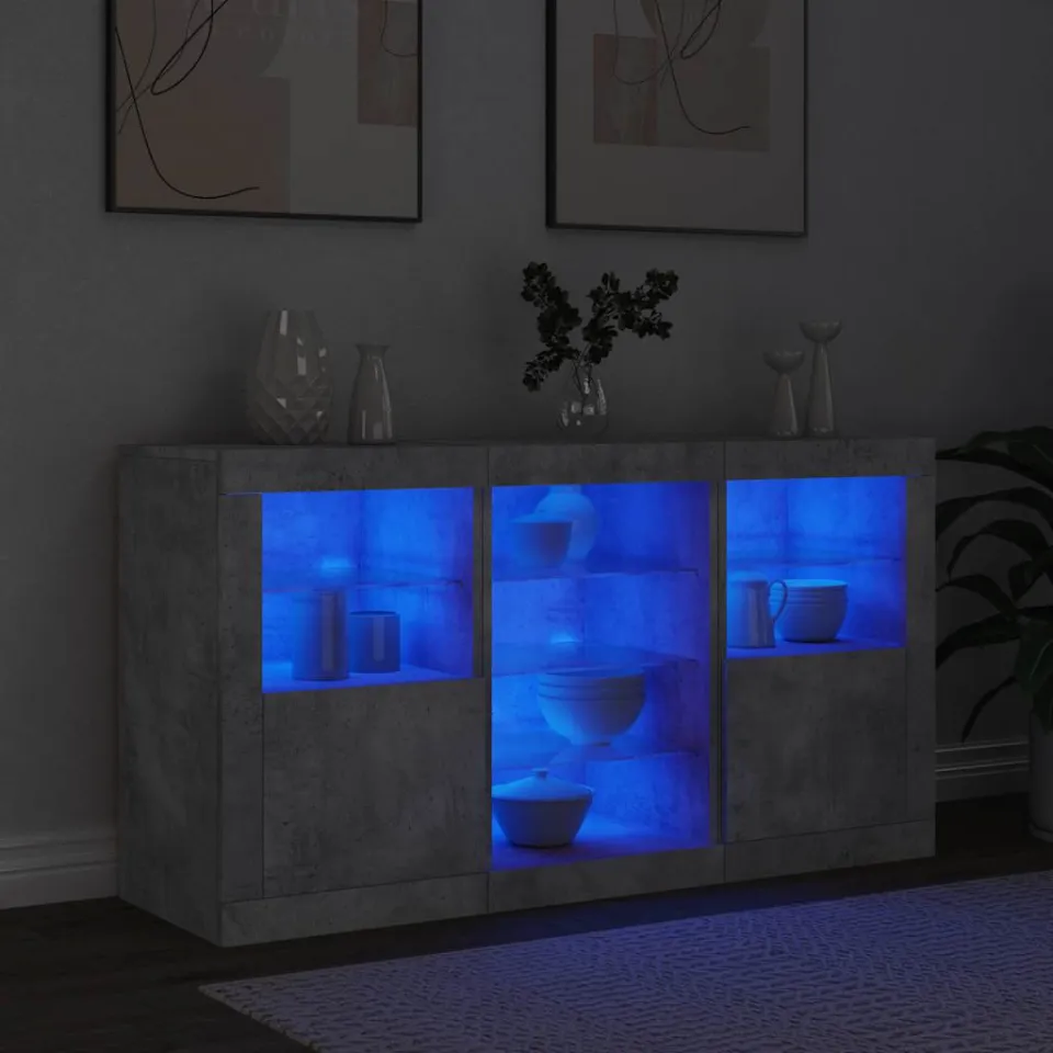 vidaXL Dressoir met LED-verlichting 123x37x67 cm betongrijs grijs, foto 4