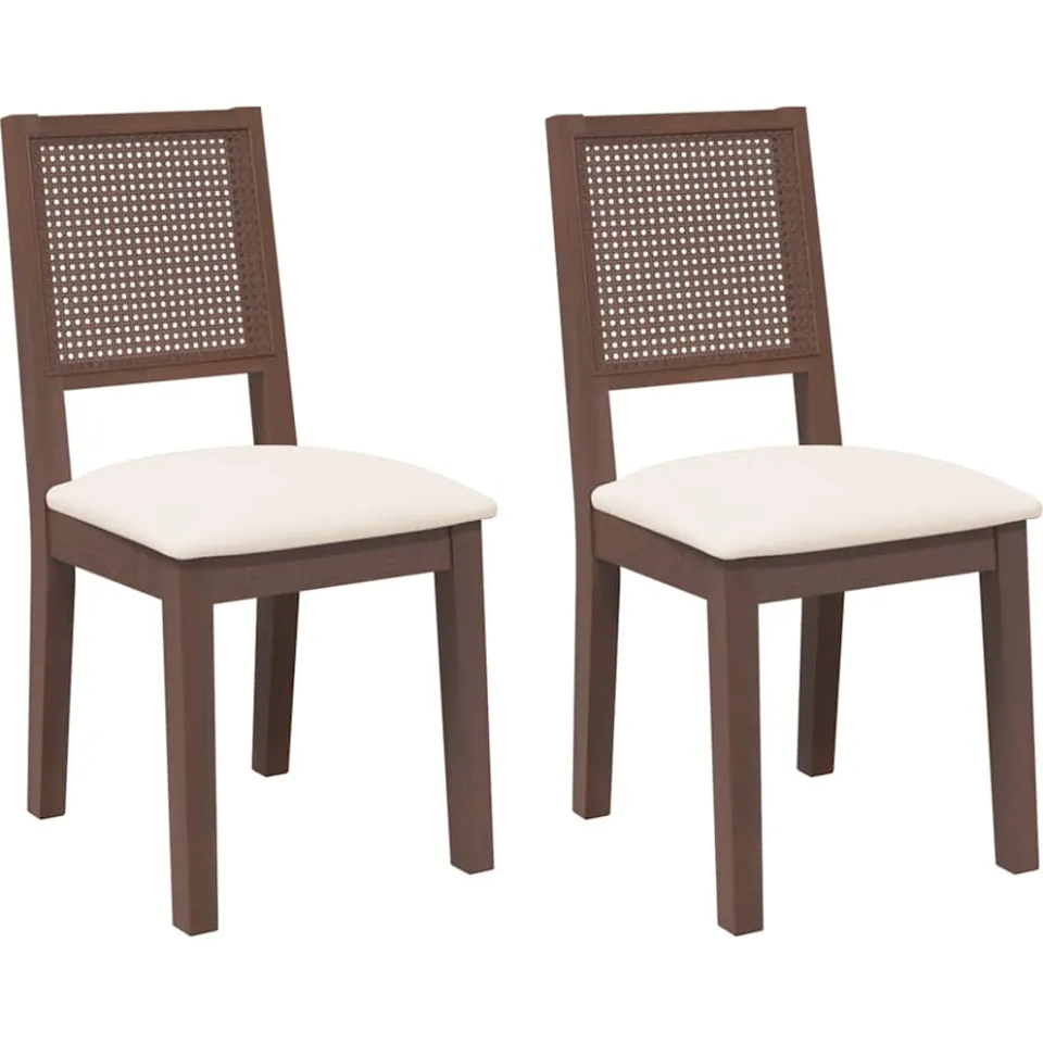vidaXL Eetkamerstoelen met kussens 2 st massief hout rubber bruin