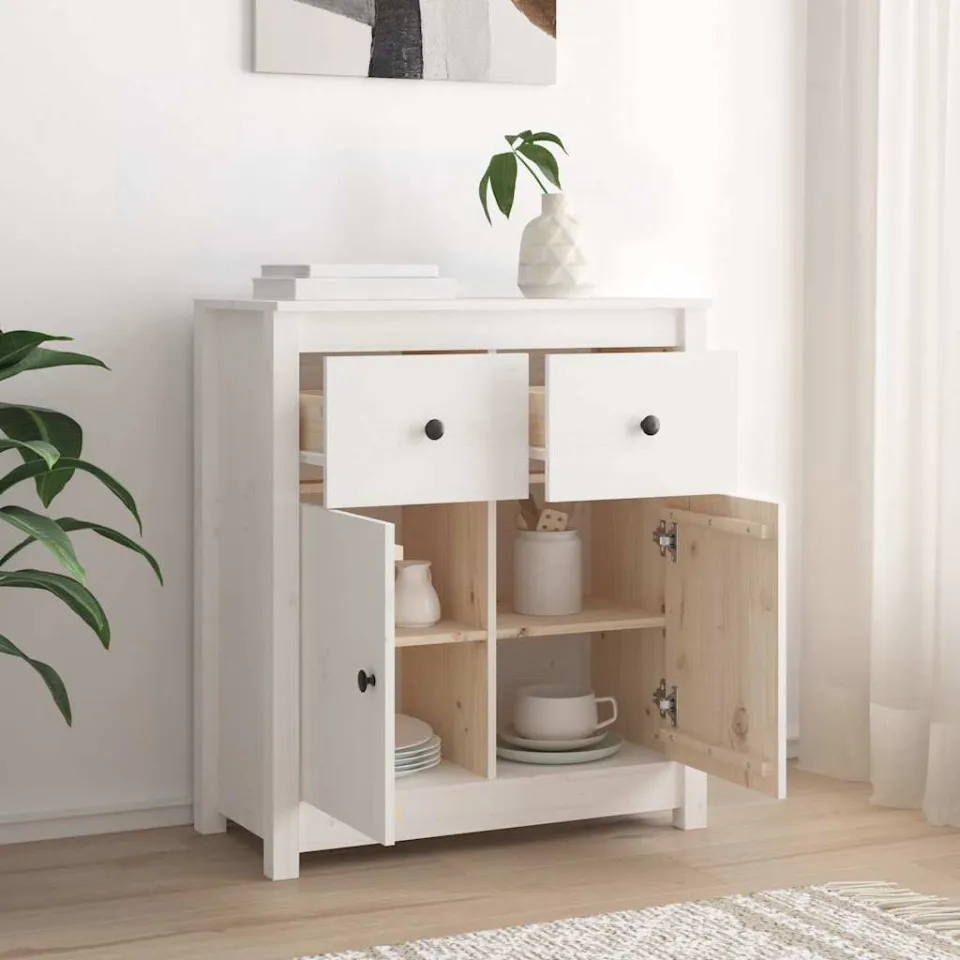 vidaXL Dressoir 70x35x80 cm massief grenenhout wit, foto 4