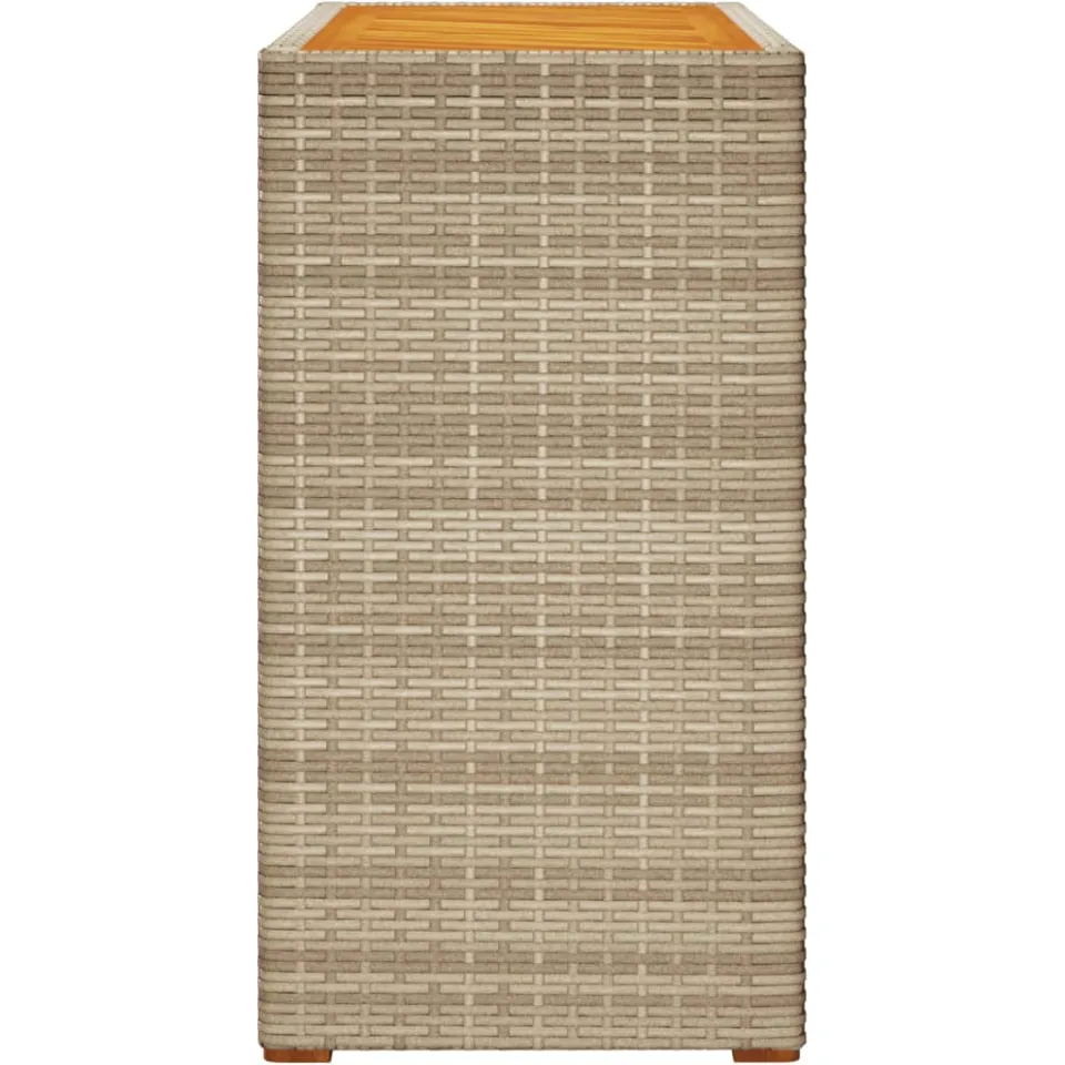 vidaXL Tuinbijzettafel met houten blad 100x40x75 cm poly rattan beige, foto 4