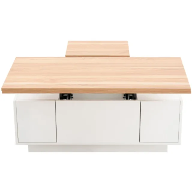 GOTAGEE Moderne salontafel met dubbel hefmechanisme, verborgen opbergruimte – draagvermogen tot 50 kg, wit+ houtkleur