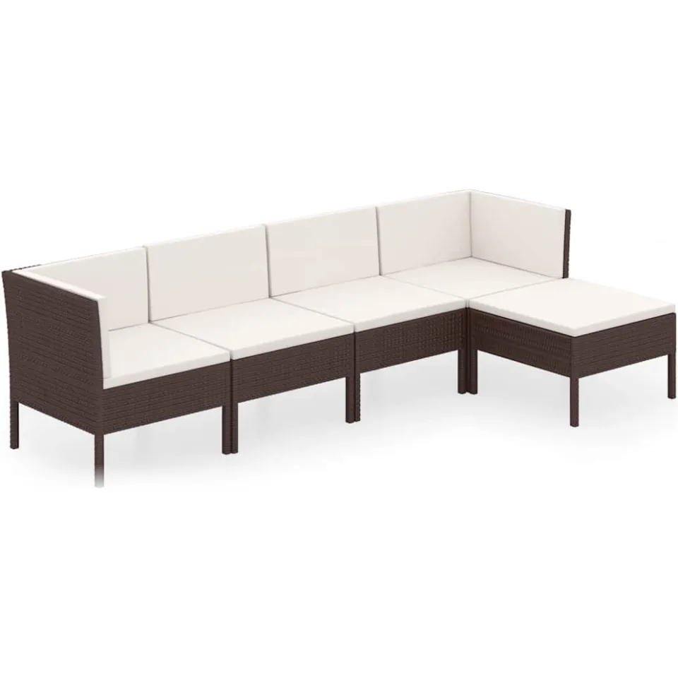 vidaXL 5-delige Loungeset met kussens poly rattan bruin, foto 3
