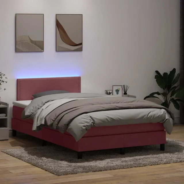 vidaXL Boxspring met matras en LED fluweel roze 120x220 cm
