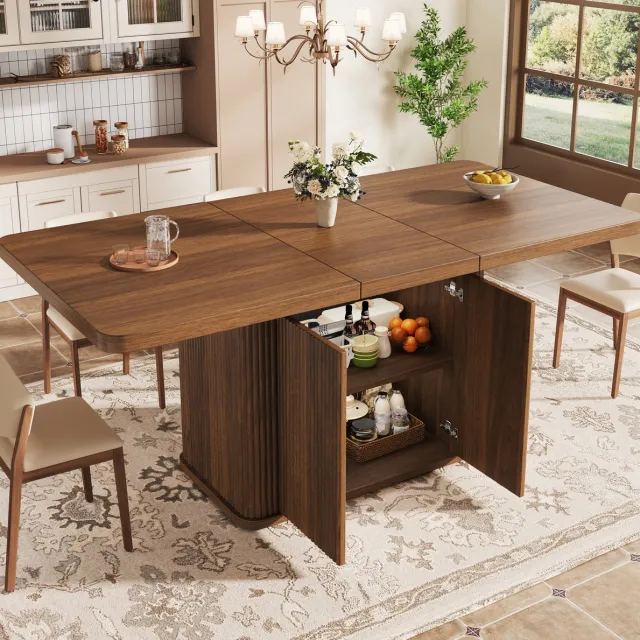 STILVORA Eettafel - Uitschuifbaar Met Verborgen Opbergruimte - Voor Eten En Werken - MDF En Metaal - 140-180x80x76,5 Cm - Donkerbruin