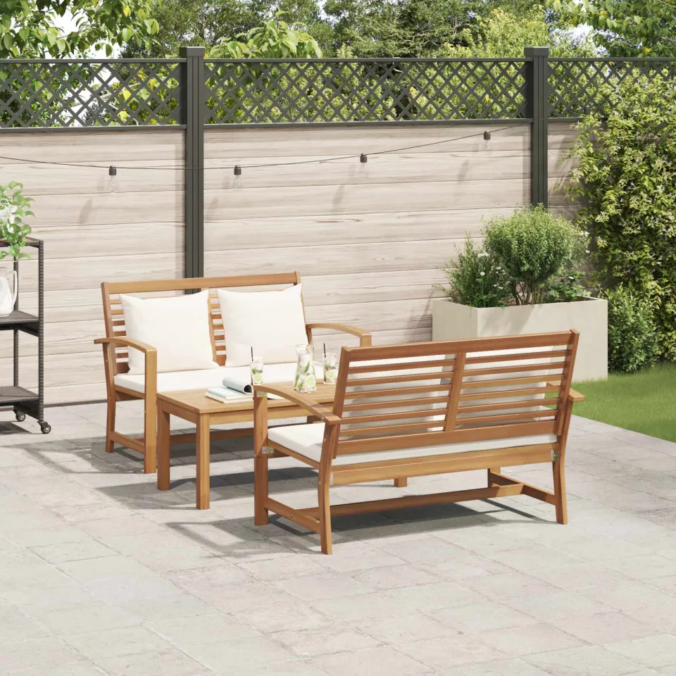 vidaXL Tuinbankenset 3 st Naturel Massief Teakhout, foto 3