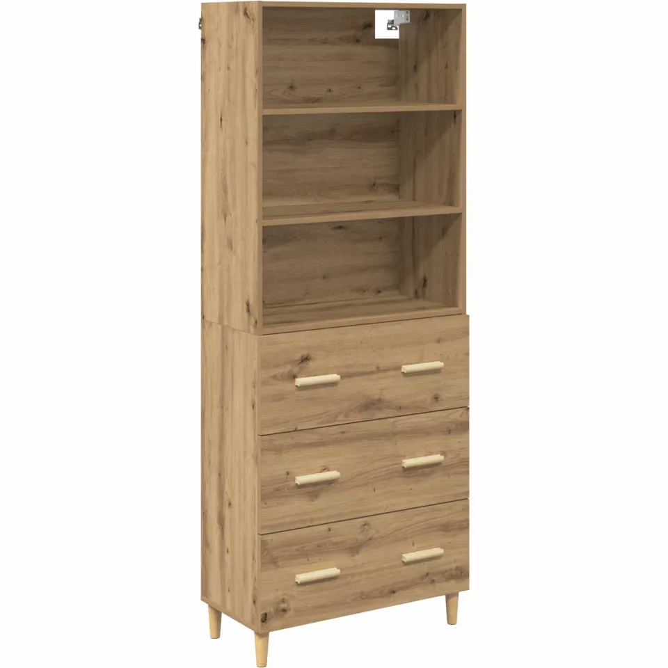 vidaXL Hoge kast Artisan Eiken 69,5 x 32,5 x 180 cm Bewerkt hout, foto 3