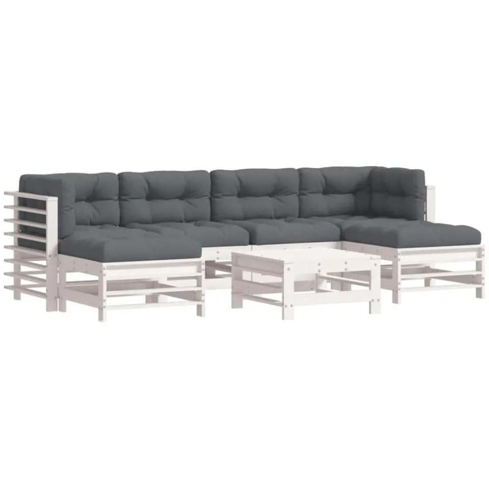 vidaXL 7-delige Loungeset met kussens massief hout wit, foto 4