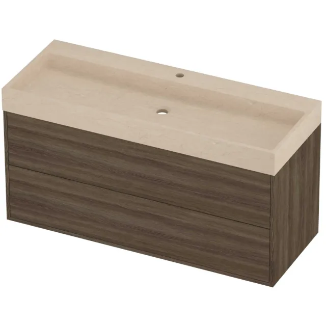 Proline Evoli Badmeubelset Hardsteen Loft 1 Kraangat Voor Grepen 120x46x62 cm Sand Stone Vital Oak Eiken