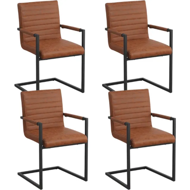 Dimehouse Set van 4 Eetkamerstoelen Kuba Industrieel Cognac - Kunstleer - Met Armleuningen - Kunstleer - Industrieel