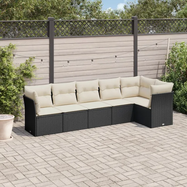 vidaXL 6-delige Loungeset met kussens poly rattan zwart, foto 2