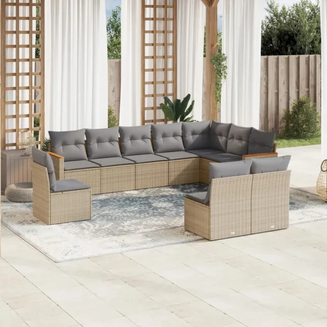 vidaXL 10-delige Loungeset met kussens poly rattan gemengd beige, foto 2