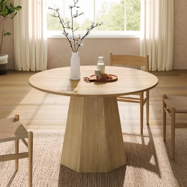 Merax Ronde eettafel - 120 x 120 cm - geschikt voor 4-6 personen - klassiek ontwerp - Scandinavische minimalistische stijl - eikenkleur