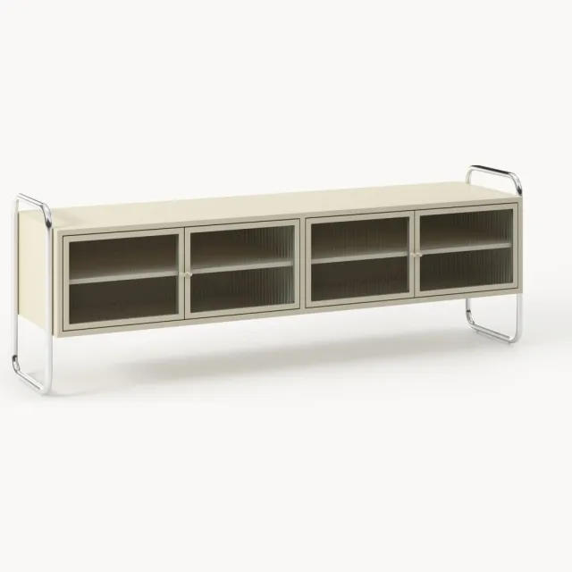 Westwing Collection Metalen tv-meubel Robyn met glazen front Beige, Zilverkleurig