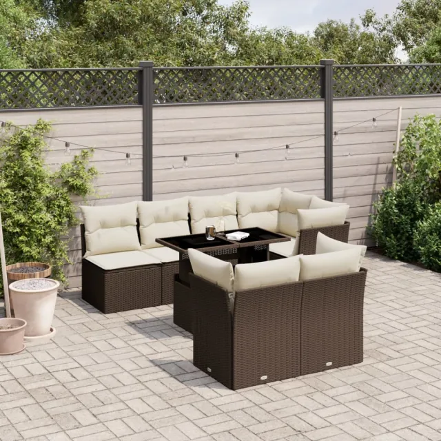 vidaXL 8-delige Loungeset met kussens poly rattan bruin, foto 2