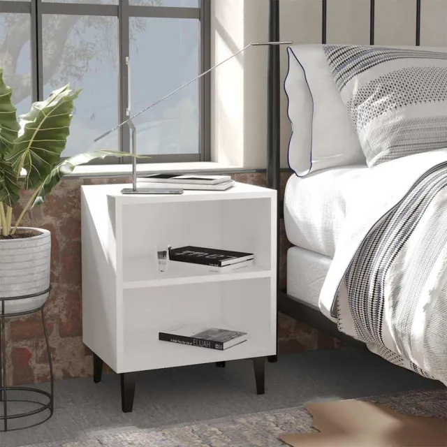 vidaXL Nachtkastjes 2 st met metalen poten 40x30x50 cm hoogglans wit