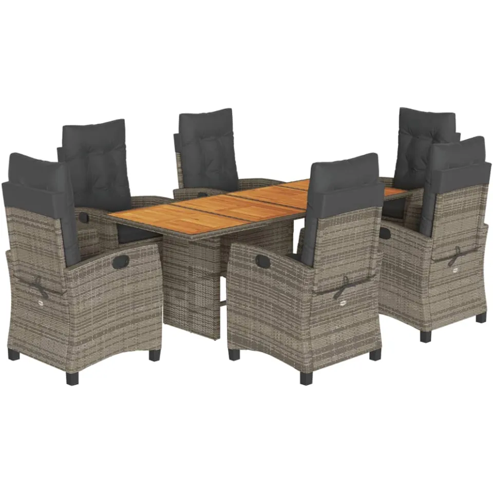 vidaXL 7-delige Tuinset met kussens poly rattan grijs