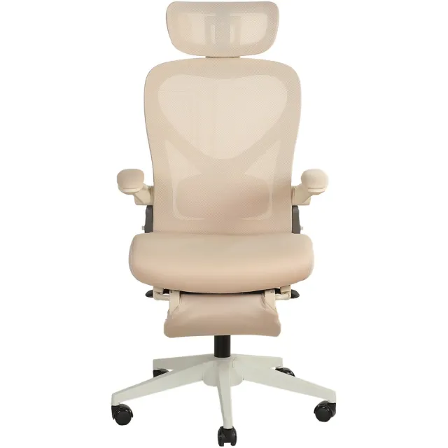 OKWISH Bureaustoel – Opvouwbare Ergonomische Stoel met Mesh Rugleuning en Hoofdsteun – Voor Werk, Studie en Spel – Crème Cream