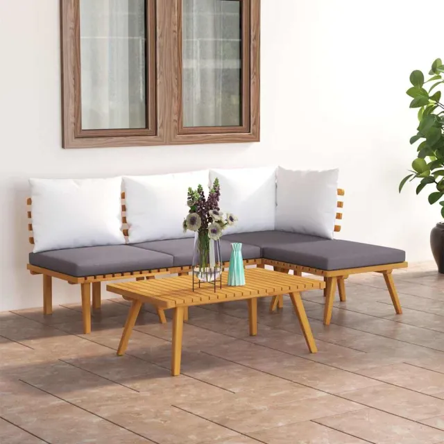 vidaXL 5-delige Loungeset met kussens massief acaciahout bruin, foto 2