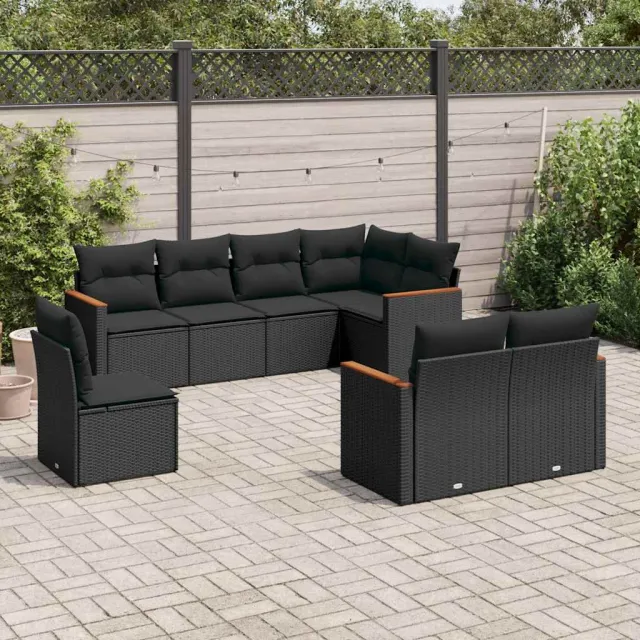 vidaXL 8-delige Loungeset met kussens poly rattan zwart, foto 2
