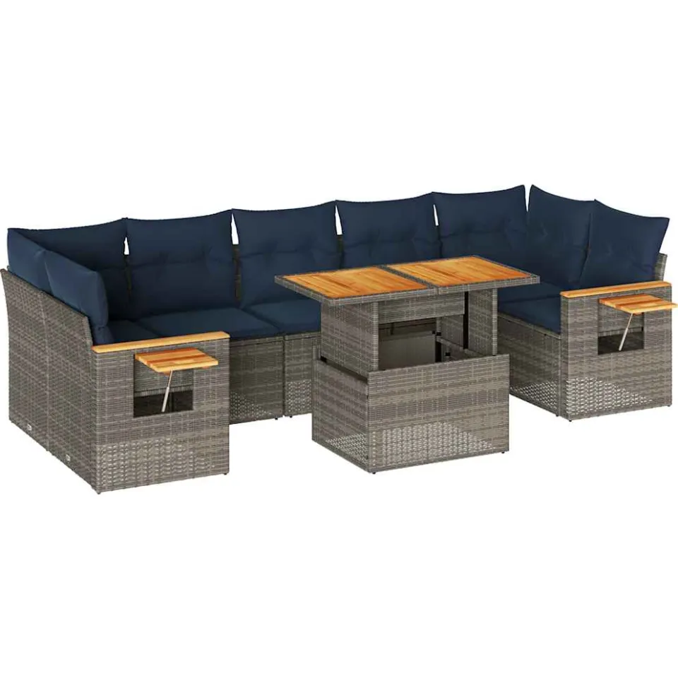 vidaXL 8-delige Loungeset met kussens poly rattan grijs, foto 3
