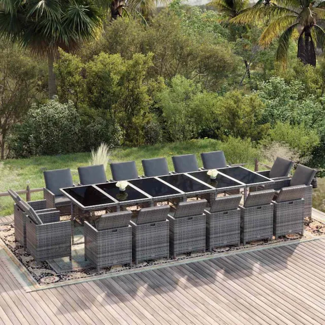 vidaXL 17-delige Tuinset met kussens poly rattan grijs, foto 2