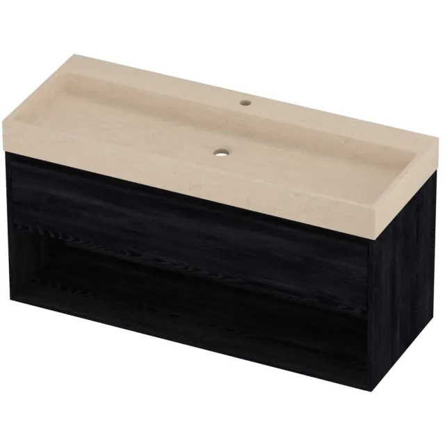Proline Evoli Badmeubelset Hardsteen Loft 1 Kraangat Met Schap 120x46x62 cm Sand Stone Black Oak Eiken