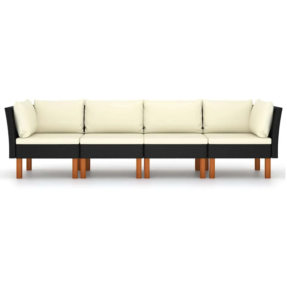 vidaXL Tuinbank 4-zits met kussens poly rattan zwart