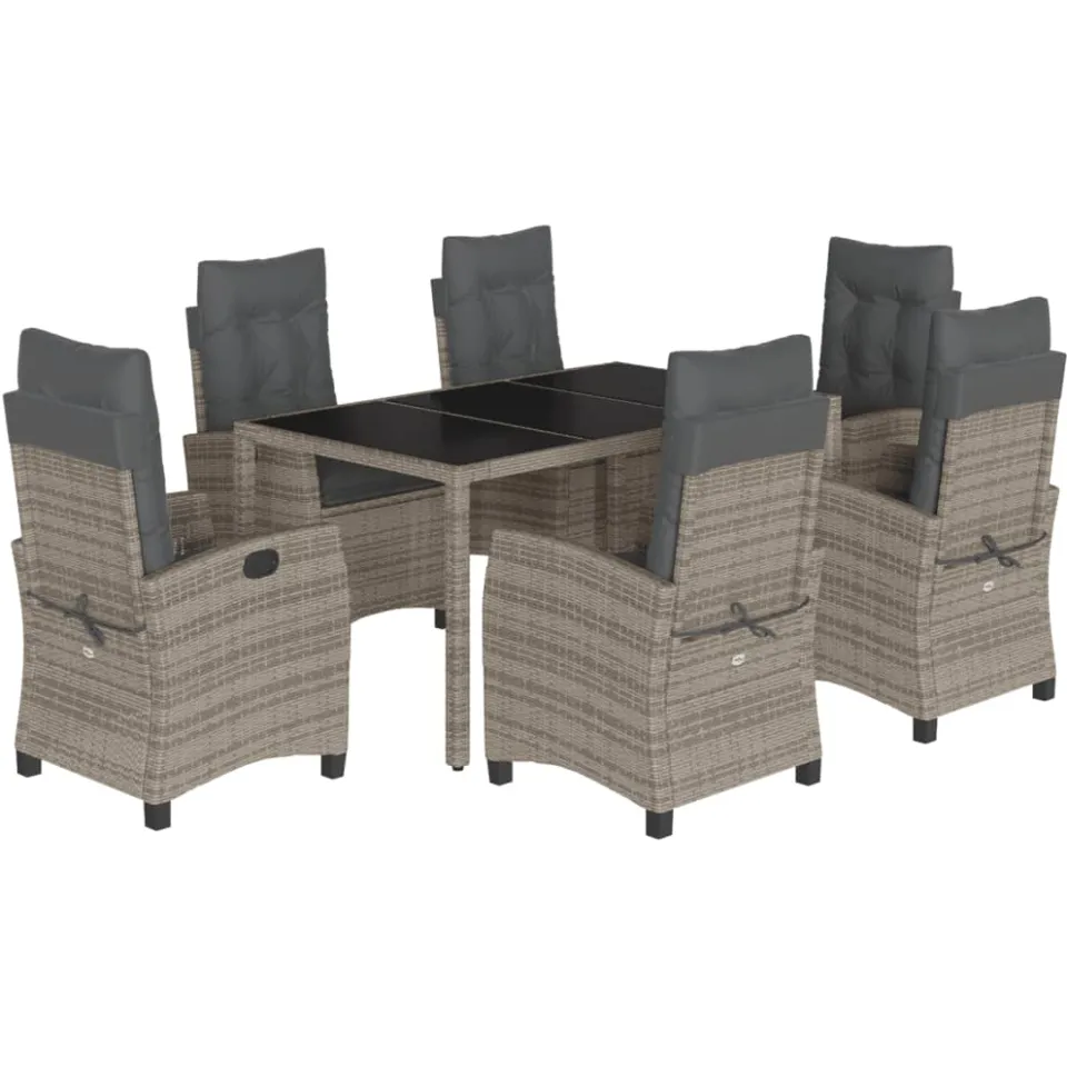vidaXL 7-delige Tuinset met kussens poly rattan grijs