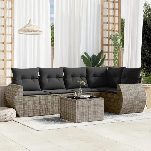 vidaXL 6-delige Loungeset met kussens poly rattan grijs, foto 2