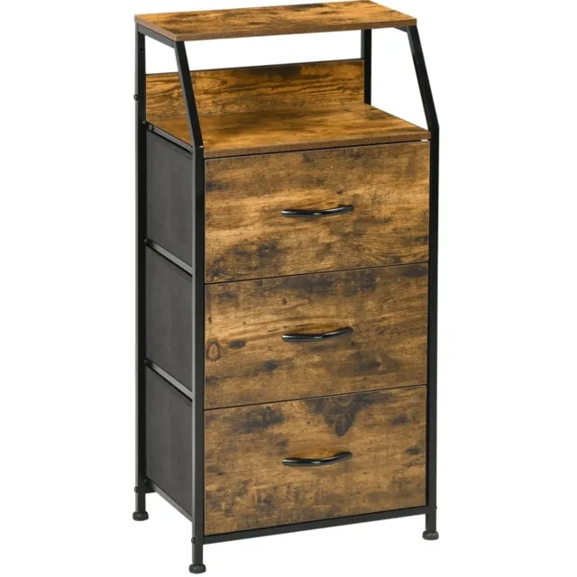 CHICFURN Ladekast 44 cm - 3 lades - Opvouwbare stoffen lades - Stalen frame - Slaapkamer of woonkamer - Polyester en staal - Bruin