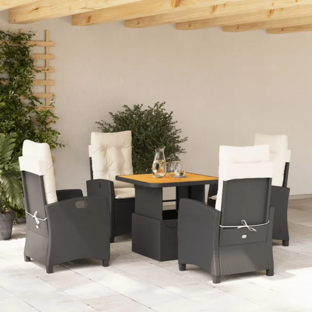 vidaXL 5-delige Tuinset met kussens poly rattan zwart, foto 2