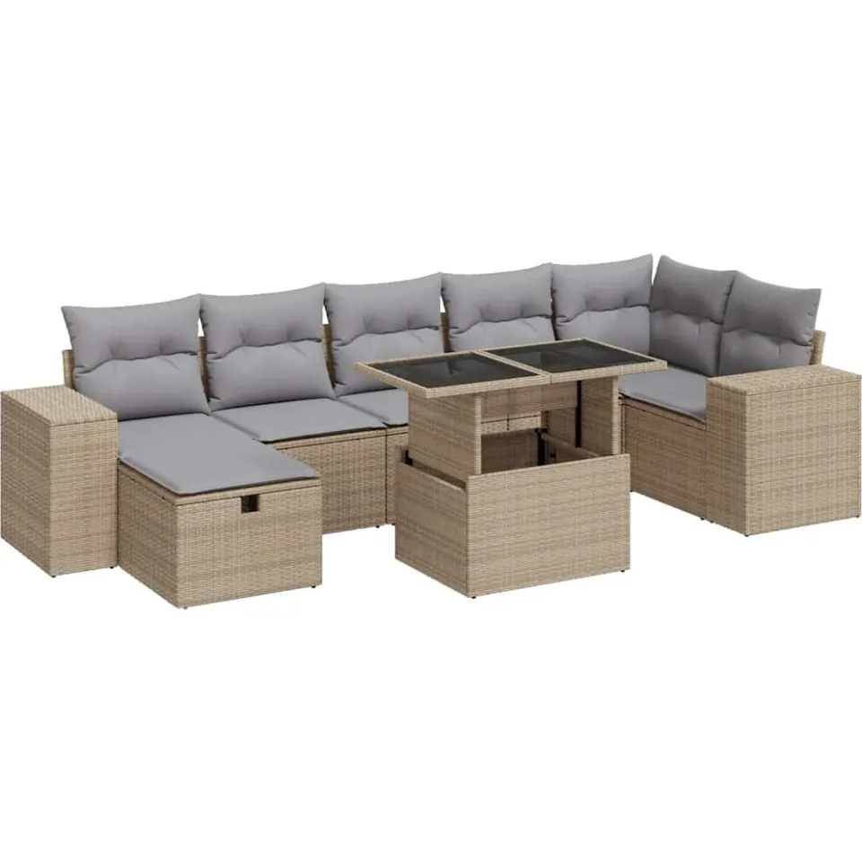 vidaXL 5-delige Loungeset met kussens poly rattan beige, foto 3