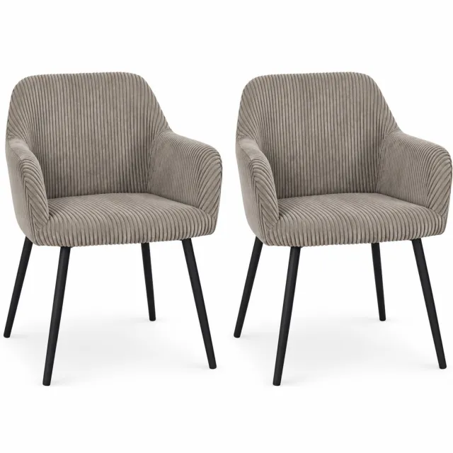 MISOU Stoelen - Set van 2 Dinerstoelen - Eetkamerstoelen Met Armleuning - Ribstof - Grijs - SCOTT