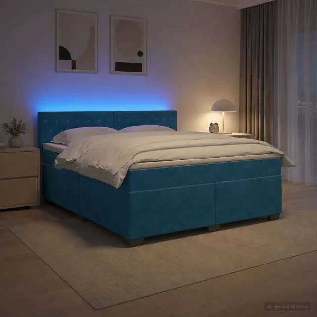 vidaXL Boxspring Bed met Matras en LED Blauw 160 x 200 cm fluweel