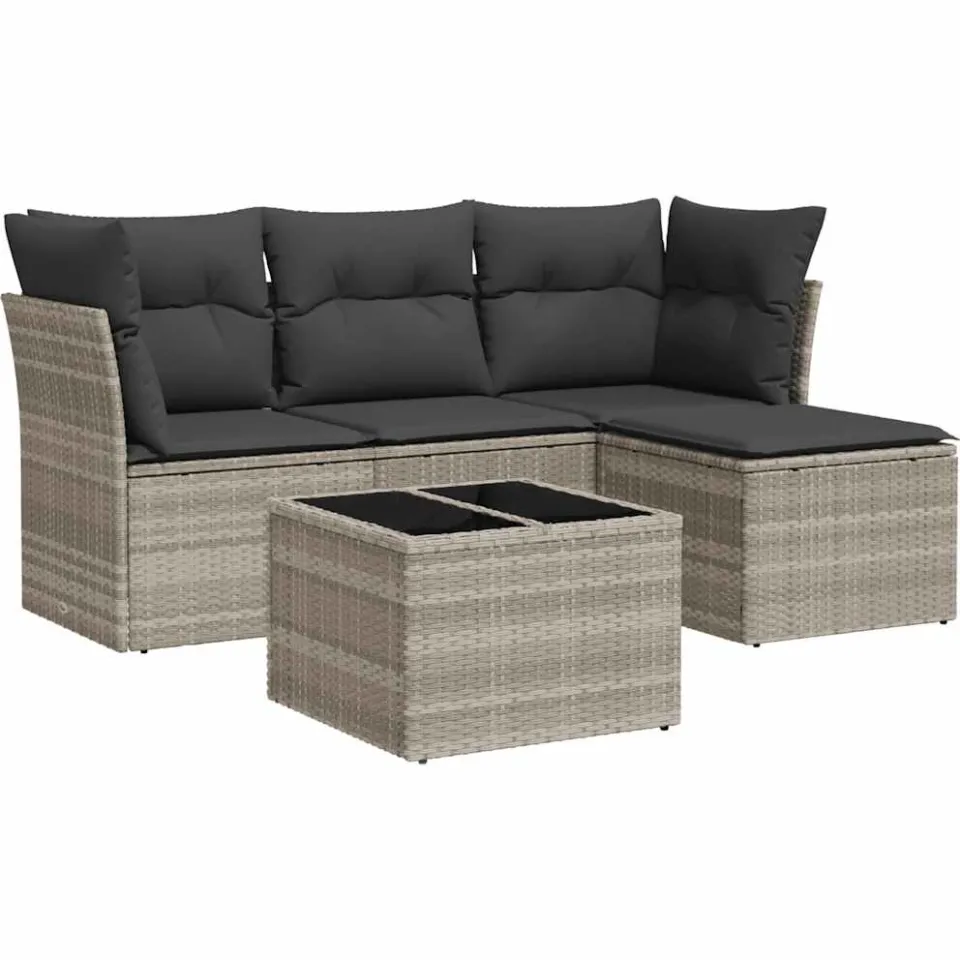 vidaXL 5-delige Loungeset met kussens poly rattan lichtgrijs grijs, foto 3